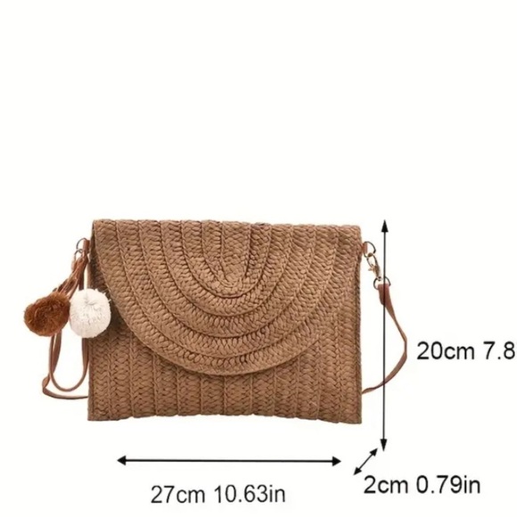 Tan Crossbody Bag with Woven Design and Semi-Circular Shape - Picture 2 of 4